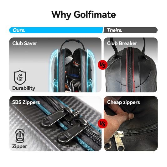Golf Travel Bags for Airlines with Carbon Fiber Hard Top, Protective Club Traveling Cover with Wheel, Golf Club Carrier Case for Airplanes, Thick Padding, Durable Zippers and 2 Sided Spacious Pockets