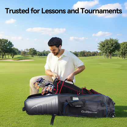 Golf Travel Bags for Airlines with Carbon Fiber Hard Top, Protective Club Traveling Cover with Wheel, Golf Club Carrier Case for Airplanes, Thick Padding, Durable Zippers and 2 Sided Spacious Pockets