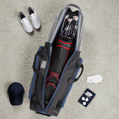 Golf Travel Bags for Airlines with Carbon Fiber Hard Top, Protective Club Traveling Cover with Wheel, Golf Club Carrier Case for Airplanes, Thick Padding, Durable Zippers and 2 Sided Spacious Pockets