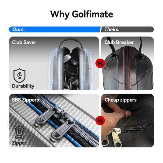 Golf Travel Bags for Airlines with Carbon Fiber Hard Top, Protective Club Traveling Cover with Wheel, Golf Club Carrier Case for Airplanes, Thick Padding, Durable Zippers and 2 Sided Spacious Pockets