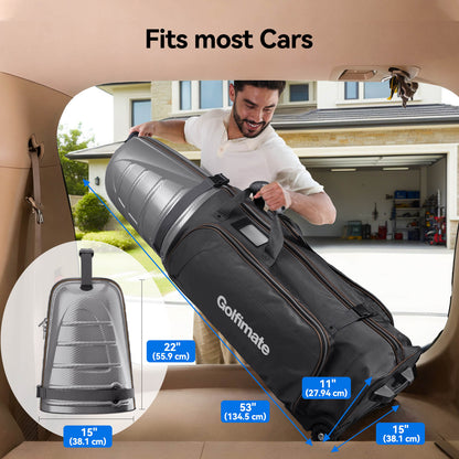 Golf Travel Bags for Airlines with Carbon Fiber Hard Top, Protective Club Traveling Cover with Wheel, Golf Club Carrier Case for Airplanes, Thick Padding, Durable Zippers and 2 Sided Spacious Pockets