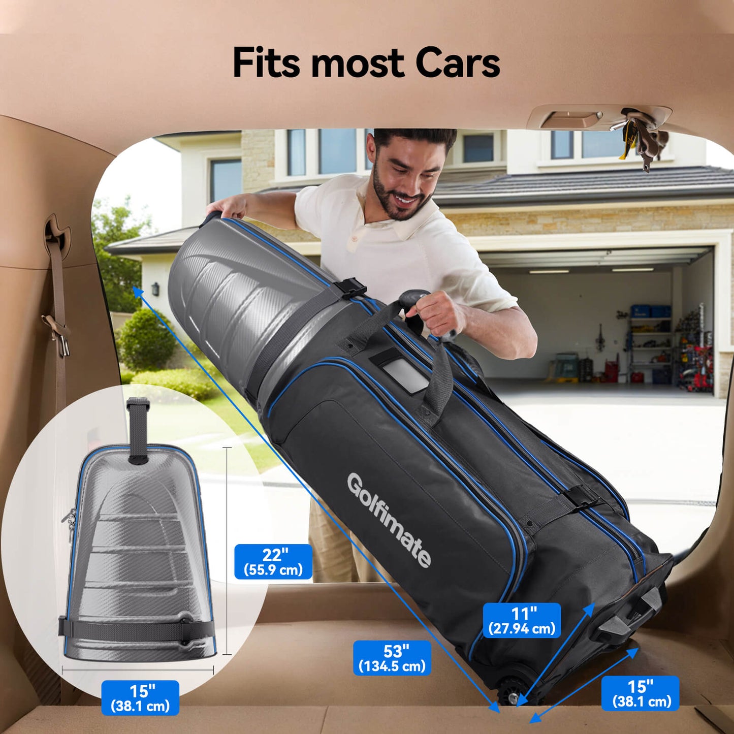 Golf Travel Bags for Airlines with Carbon Fiber Hard Top, Protective Club Traveling Cover with Wheel, Golf Club Carrier Case for Airplanes, Thick Padding, Durable Zippers and 2 Sided Spacious Pockets