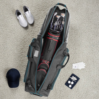 Golf Travel Bags for Airlines with Carbon Fiber Hard Top, Protective Club Traveling Cover with Wheel, Golf Club Carrier Case for Airplanes, Thick Padding, Durable Zippers and 2 Sided Spacious Pockets