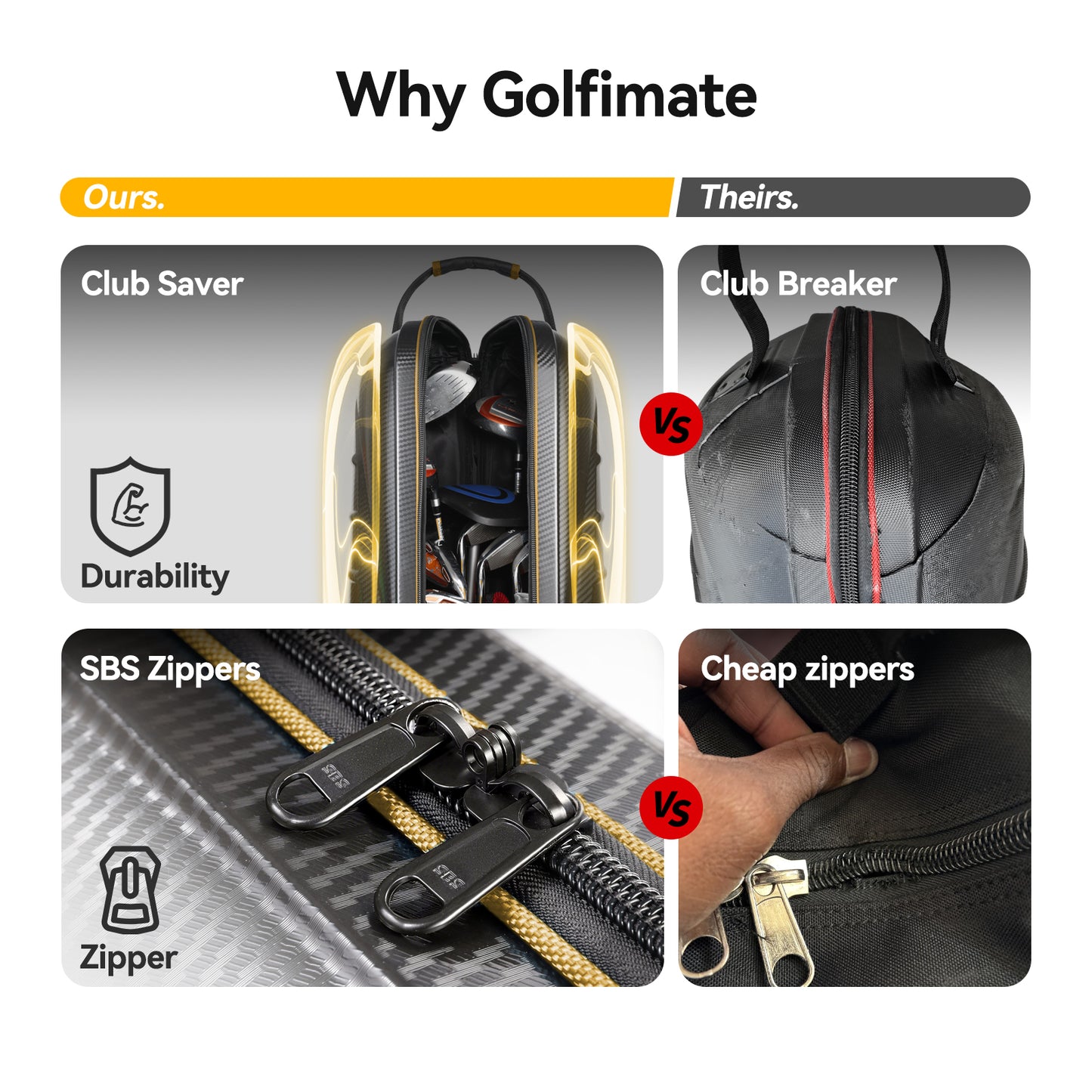 Golf Travel Bags for Airlines with Carbon Fiber Hard Top, Protective Club Traveling Cover with Wheel, Golf Club Carrier Case for Airplanes, Thick Padding, Durable Zippers and 2 Sided Spacious Pockets