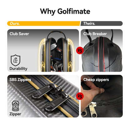 Golf Travel Bags for Airlines with Carbon Fiber Hard Top, Protective Club Traveling Cover with Wheel, Golf Club Carrier Case for Airplanes, Thick Padding, Durable Zippers and 2 Sided Spacious Pockets