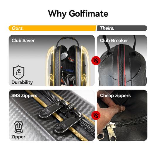 Golf Travel Bags for Airlines with Carbon Fiber Hard Top, Protective Club Traveling Cover with Wheel, Golf Club Carrier Case for Airplanes, Thick Padding, Durable Zippers and 2 Sided Spacious Pockets