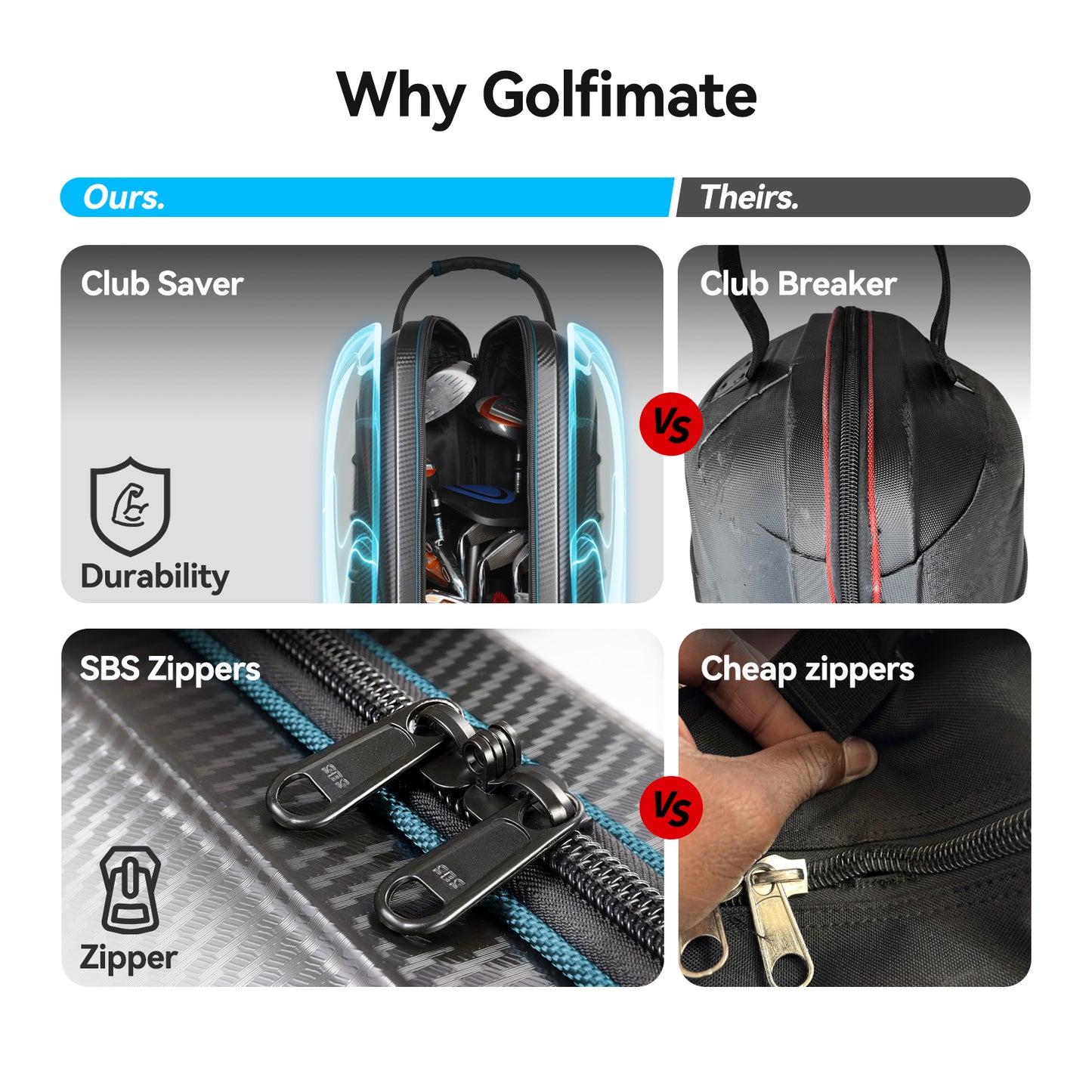 Golf Travel Bags for Airlines with Carbon Fiber Hard Top, Protective Club Traveling Cover with Wheel, Golf Club Carrier Case for Airplanes, Thick Padding, Durable Zippers and 2 Sided Spacious Pockets