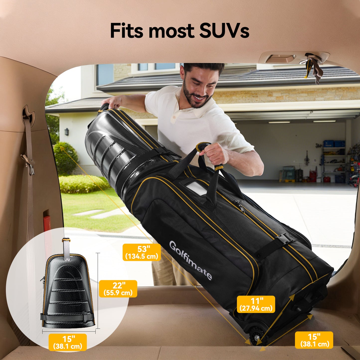 Golf Travel Bags for Airlines with Carbon Fiber Hard Top, Protective Club Traveling Cover with Wheel, Golf Club Carrier Case for Airplanes, Thick Padding, Durable Zippers and 2 Sided Spacious Pockets