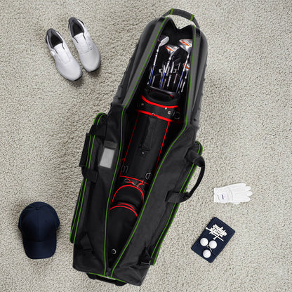 Golf Travel Bags for Airlines with Carbon Fiber Hard Top, Protective Club Traveling Cover with Wheel, Golf Club Carrier Case for Airplanes, Thick Padding, Durable Zippers and 2 Sided Spacious Pockets