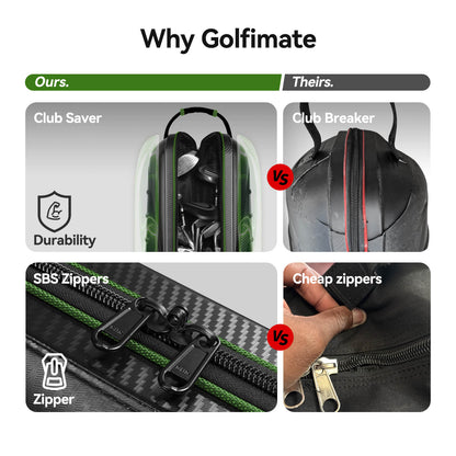 Golf Travel Bags for Airlines with Carbon Fiber Hard Top, Protective Club Traveling Cover with Wheel, Golf Club Carrier Case for Airplanes, Thick Padding, Durable Zippers and 2 Sided Spacious Pockets
