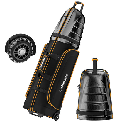 Golf Travel Bags for Airlines with Carbon Fiber Hard Top, Protective Club Traveling Cover with Wheel, Golf Club Carrier Case for Airplanes, Thick Padding, Durable Zippers and 2 Sided Spacious Pockets