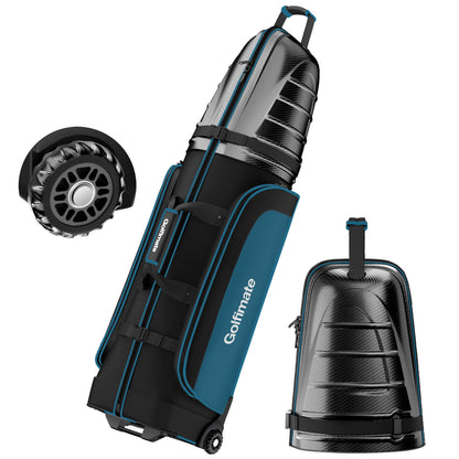 Golf Travel Bags for Airlines with Carbon Fiber Hard Top, Protective Club Traveling Cover with Wheel, Golf Club Carrier Case for Airplanes, Thick Padding, Durable Zippers and 2 Sided Spacious Pockets