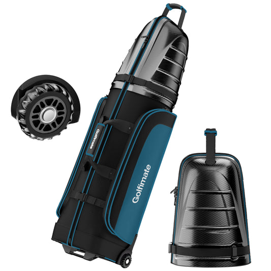 Golf Travel Bags for Airlines with Carbon Fiber Hard Top, Protective Club Traveling Cover with Wheel, Golf Club Carrier Case for Airplanes, Thick Padding, Durable Zippers and 2 Sided Spacious Pockets