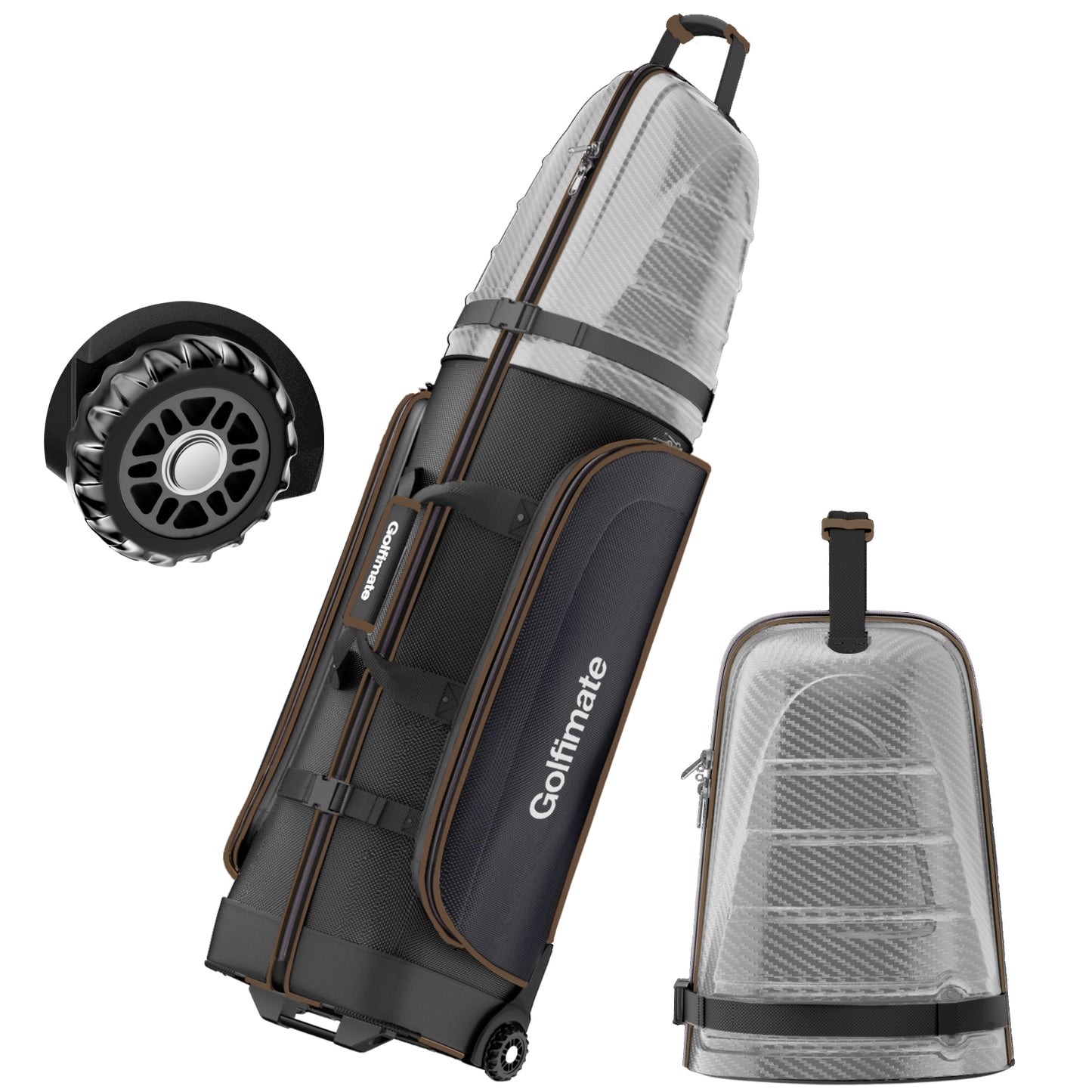 Golf Travel Bags for Airlines with Carbon Fiber Hard Top, Protective Club Traveling Cover with Wheel, Golf Club Carrier Case for Airplanes, Thick Padding, Durable Zippers and 2 Sided Spacious Pockets