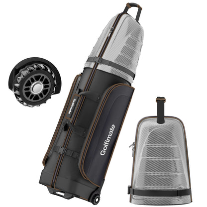 Golf Travel Bags for Airlines with Carbon Fiber Hard Top, Protective Club Traveling Cover with Wheel, Golf Club Carrier Case for Airplanes, Thick Padding, Durable Zippers and 2 Sided Spacious Pockets