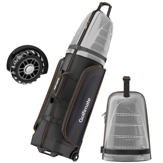 Golf Travel Bags for Airlines with Carbon Fiber Hard Top, Protective Club Traveling Cover with Wheel, Golf Club Carrier Case for Airplanes, Thick Padding, Durable Zippers and 2 Sided Spacious Pockets