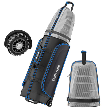 Golf Travel Bags for Airlines with Carbon Fiber Hard Top, Protective Club Traveling Cover with Wheel, Golf Club Carrier Case for Airplanes, Thick Padding, Durable Zippers and 2 Sided Spacious Pockets