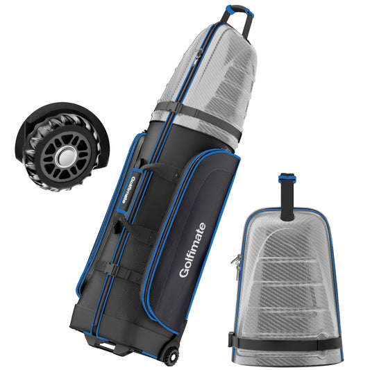 Golf Travel Bags for Airlines with Carbon Fiber Hard Top, Protective Club Traveling Cover with Wheel, Golf Club Carrier Case for Airplanes, Thick Padding, Durable Zippers and 2 Sided Spacious Pockets