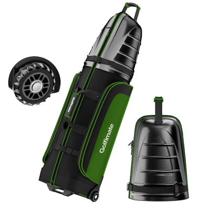 Golf Travel Bags for Airlines with Carbon Fiber Hard Top, Protective Club Traveling Cover with Wheel, Golf Club Carrier Case for Airplanes, Thick Padding, Durable Zippers and 2 Sided Spacious Pockets