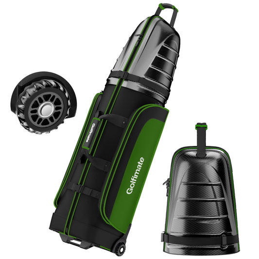 Golf Travel Bags for Airlines with Carbon Fiber Hard Top, Protective Club Traveling Cover with Wheel, Golf Club Carrier Case for Airplanes, Thick Padding, Durable Zippers and 2 Sided Spacious Pockets